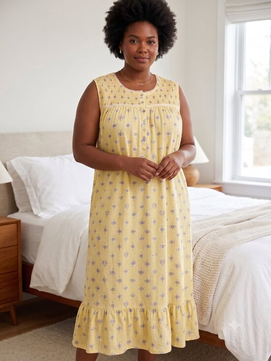 Izzy + Toby Other - NWT Yellow Floral Smocked Cotton Sleeveless Ruffle Nightgown Sleepwear XXL
